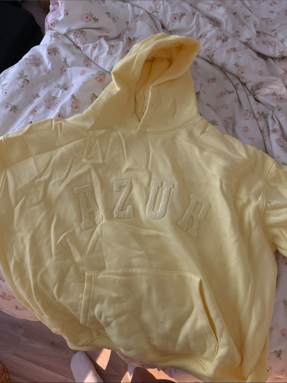 Yellow Hoodie Sweatshirt with 'AZUR' Chenille Lettering
